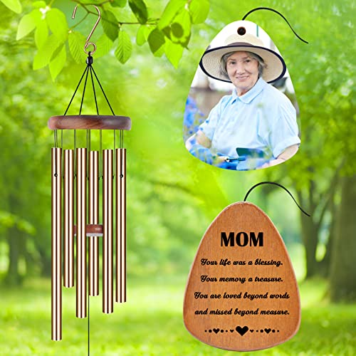 Image of Personalized Custom Wind Chimes Memorial Gift for Loss of Loved One Mother Dad Mom Dog Pets Customized Outdoor Sympathy Wind Chimes with Photo Text