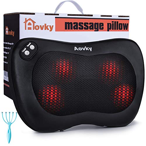 Aovky Massage Pillow Shiatsu Neck and Back Massager with Heat, Deep Tissue Kneading Massager for Lower Back Neck Shoulder Foot Calf Leg Muscle Pain Relief, Home or Car Relaxtion Gifts for Men Women