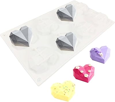 8 Holes Heart Shaped Chocolate Mold Diamond Silicone Mousse Cake Mold Trays Love Cake Mould for for Birthday Gifts Valentines Day Maker Baking Tool