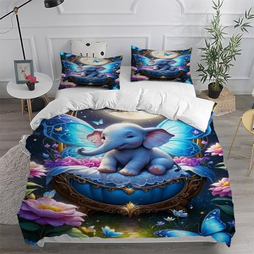 Housse de couette éléphant 3 pièces couvre-lit imprimé animal microfibre fermeture éclair double - 6