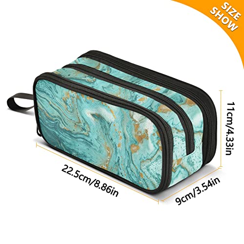 Image of senya Big Capacity Pencil Pen Case, Golden and Turquoise Marble Teal Pen Box for School Office College Multi-Purpose Pouch Holder Organizer Cosmetics Bag