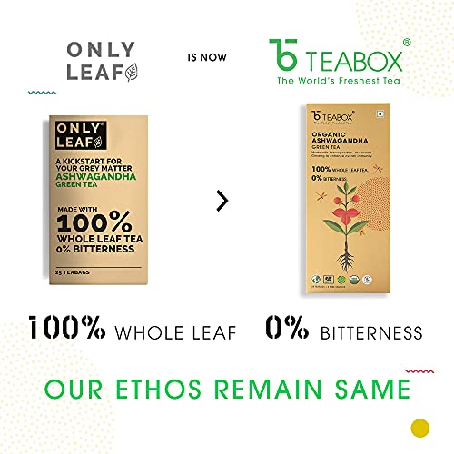 Image of Teabox Ashwagandha Green Tea 25 Teabags | Ayurvedic Blend of Premium Green Tea and Natural Ashwagandha | Silken Pyramid Teabags (Pack of 2)