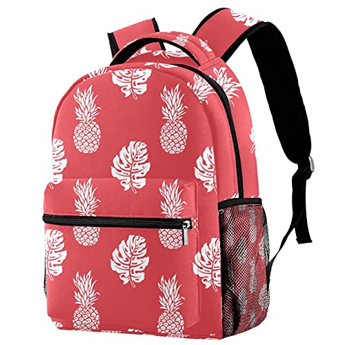 Sac à dos de voyage à motif feuilles dessinées main couleur corail