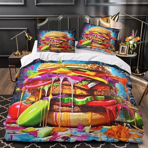 Parure de lit hamburger en microfibre douce avec fermeture éclair pratique