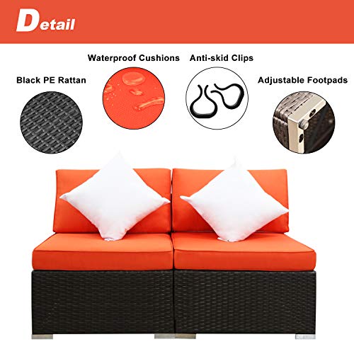 Excited Work Pe Wicker Outdoor Loveseat 2 Pcs Patio Couch With Washable Cushion And 2 Pillow,Sectional Furniture Conversation Set（Orange） #TOP2