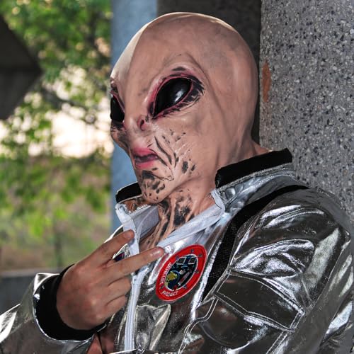 Alien Mask with Neck Scary Alien Head Latex Mask for Halloween Costume Party Prop by MOKRY PARTY - Image 8