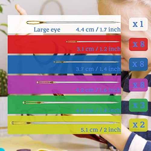30 PCS Large Eye Sewing Needles, 6 Different Sizes Needles, Embroidery Needles for Hand Sewing with 2 Threader and 1 Plastic Storage Case