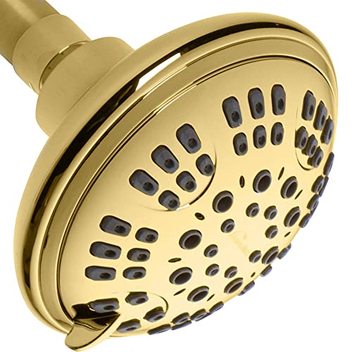 Showermaxx Luxury Spa Series Shower Head, 6 Spray Setting, 4.5 Inch Adjustable High Pressure Shower Head Fixture For Hard Water, 360-Degree Tilt Massage Shower System - Polished Brass Gold Shower Head #TOP6