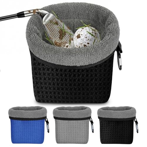Outus 3 Pack Golf Club and Golf Ball Cleaning Bag Washer Cloth Exterior Absorbent Towel Liner Machine Washable Cleans Club Grooves Dry Exterior Clip for Golfer (Waffle Grid Cloth)