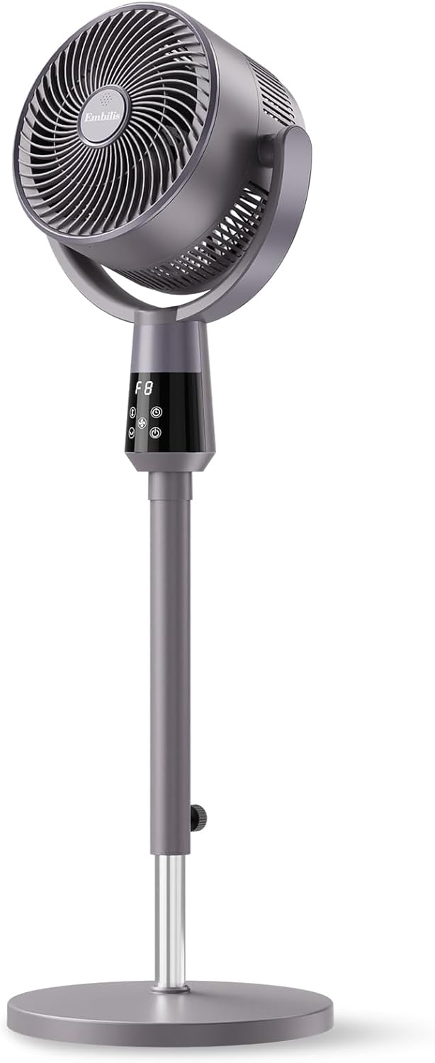 Oscillating Pedestal Fan, Ultra-Quiet 25dB Standing Fan with 8 Speeds, 12H Timer, Adjustable Height Air Circulator for Whole Room, Living Room, Office and Bedroom, Remote Control