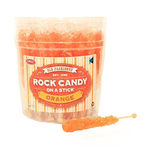 Extra Large Rock Candy Sticks: 36 Orange - Individually Wrapped - Crystal Rock Candy Sticks for Candy Buffet, Party Favors, Birthdays, Weddings, Receptions, Bridal and Baby Showers
