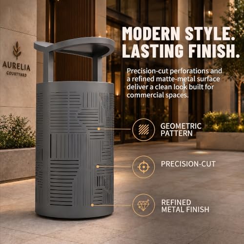 Image of 10.8 Gallon Commercial Outdoor Trash Can with Lid (Stone Gray)