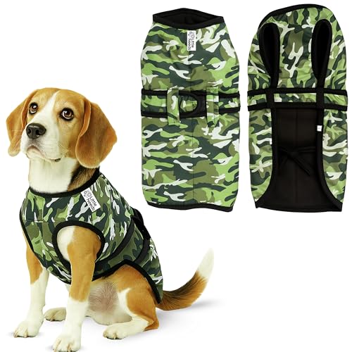 Image of Dog Jacket for Winter (Army Print, 20 Inch) | Camouflage Design, Waterproof & Windproof Polyester Coat with Fleece, Adjustable Velcro Closure, Warm Vest for Cold Weather