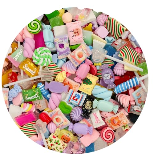Ulalaza 50pcs Cute Slime Charms Mixed Set Harz Flatback Making Supplies für DIY Craft Making und Ornament Scrapbooking Perlen Verschiedene Candy Fruit Cake Ornament