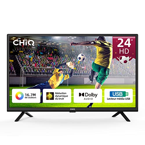 CHIQ TV LED L24G5W, 60 cm (24pouces),1080p, Usage Moniteur, Lecteur Multimédia USB, Dolby Audio, Triple Tuner (DVB-T/T2/C/S/S2), HDMI/USB/CI/RF, Non-Smart