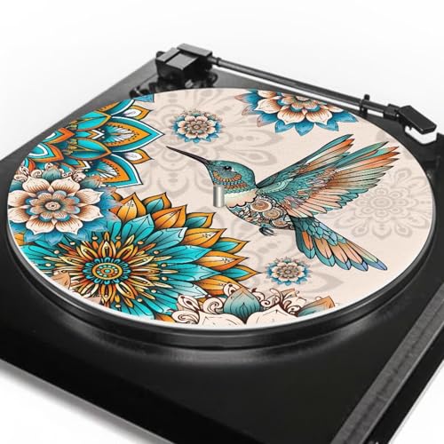 Doojoayie Hummingbird Record Player Slip Mat for 12 Inches Retro Floral Slip Mat for Vinyl LP Record Player Mat Rubber Vinyl Record Accessories