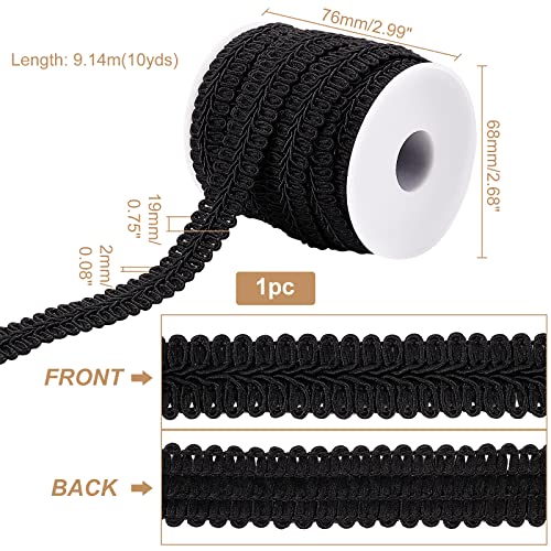 Ph Pandahall Black Gimp Braid Trim, 10 Yards Polyester Woven Braid Trim 19Mm(3/4 Inch) Wide Embellishment Trim Roll Centipede Lace Ribbon For Costume Dress Upholstery Home Decor Diy Sewing Craft #TOP4