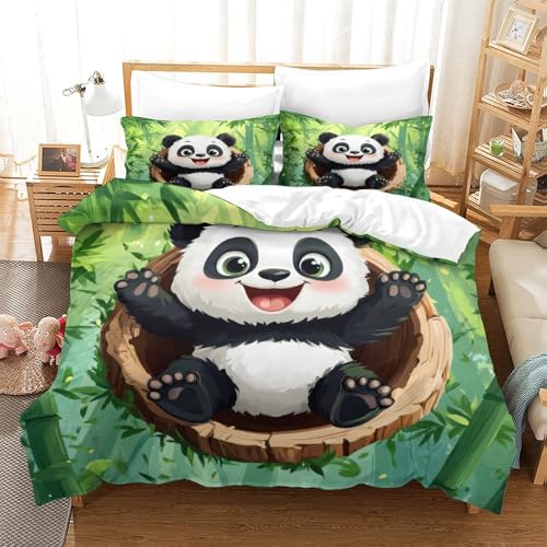 Housse de couette bébé panda 140x200 parure lit microfibre - 3