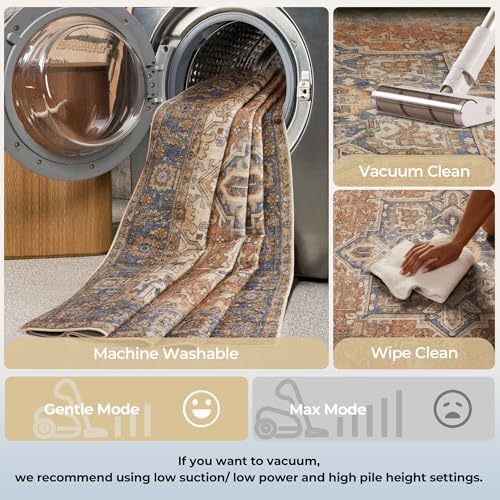 Image of 8x10 Terracotta Rust Earth Tone Vintage Boho Oriental Washable Area Rug