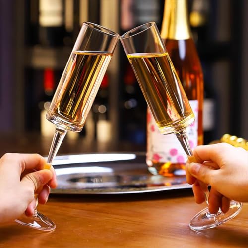 Image of Champagne Flutes Glasses 200ml, Set of 4 Long Wine, Burgundy Clear Glasses with Stem for Wedding Anniversary, Birthday, Gift (RKT-03, Set of 4)