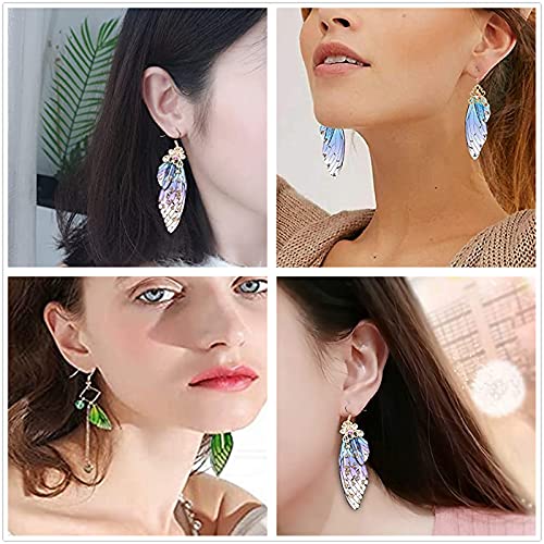 XHBTS 3 works Cicada Wing Earrings Blue Stones The Teardrop of Wings Temperament Than Fairy Teardrop Butterfly Wing Asymmetric Gradient Women Earrings - Image 3