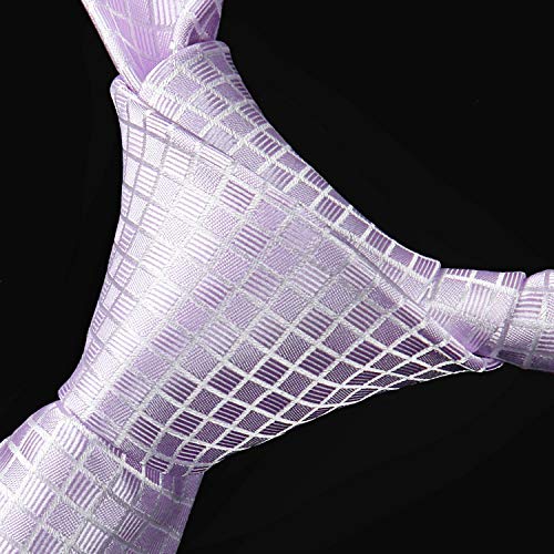 Image of HISDERN Ties for Men Plaid Checkered Tie with Pocket Square Woven Business Formal Necktie Handkerchief Set Wedding Party