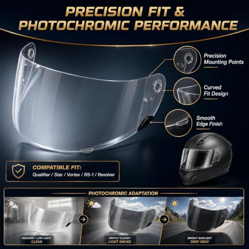 Image of PSLER Photochromic Shatterproof Helmet Visor for Bell Qualifier | Impact-Resistant ,UV400 Protection, Motorcycle Tinted Face Shield Replacement for Bell Qualifier /Star /Vortex /RS-1 /Revolver