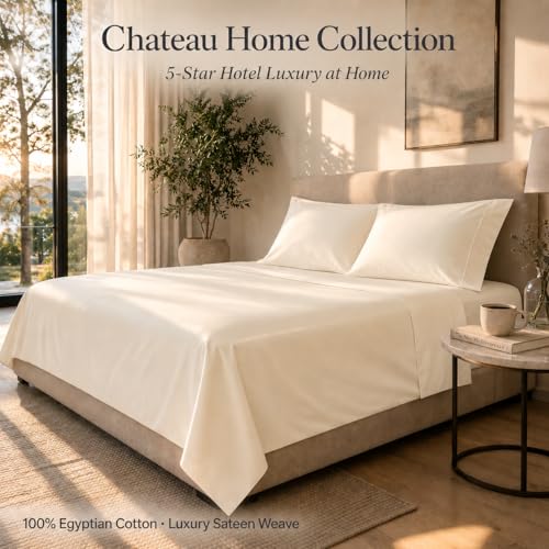 Image of Queen Sheets - 800 Thread Count 4 PC Egyptian Cotton Luxury Bedding - Ivory | 15 inch Deep Pocket Queen Bed Sheets Set for Elegant & Relaxed Comfort, Breathable & Ultra-Soft Sateen Weave, All Season Comfort