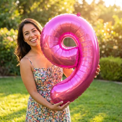 Image of YPSelected 32 Inch Large Foil Helium Number Balloon Birthday Wedding Party 0-9 (Rose Red, 9)