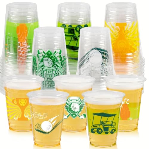 GuassLee 50 Pack Golf Ball Party Cups 12oz Clear Green