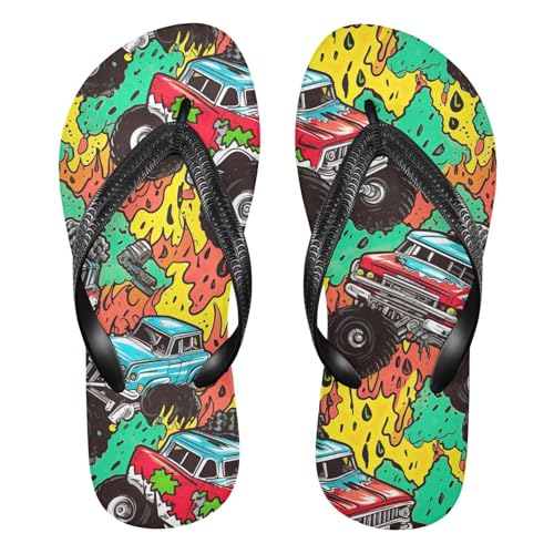 RunningBear Cartoon Monster Trucks Womens Flip Flops Sandals Beach Shower Shoes Mens Sandals for Home Outdoor XS