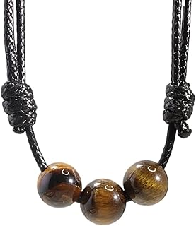 لاك سترينغز عقد بقلادة خرز احجار كريمة عين النمر مع حبل نايلون شمعي قابل للتعديل - قلادة للجنسين قابلة تفتح من 16 انش الى 32