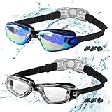 COOLOO Kids Swimming Goggles, 2 Packs Crystal Clear Swim Goggles for Kids, Children, Boys, Girls, and Teens Age 3-16, Anti-Fog, Waterproof, No Leaking