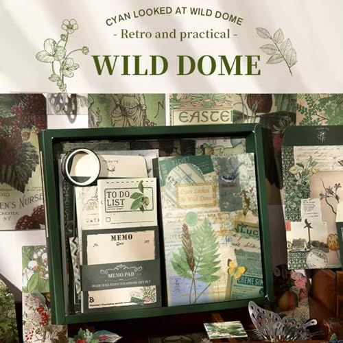 Image of The AutoStory Nature Scrapbook Album A6 Junk Journaling Book Botanical Stickers Scrap Pages Washi Tape DIY Memory Art Craft Gift for Teens Girls Planner Decor (Cyan Looked At Wild Dome, Green)