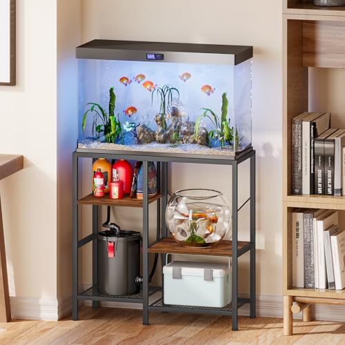 Snughome 30 Gallon Aquarium Stand, Fish Tank Stand with Shelf for Storage, 3 Tier Heavy Metal Frame Fish Tank Stand, 30 Gallon Aquarium Stand for Home Office, 30.52\" x 12.01\" x 30.31\", Rustic Brown - Thumbnail 4