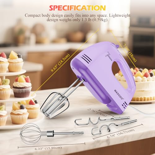 Wadodo Electric Hand Mixer, 7-Speeds Small Handheld Mixer With 304 Stainless Steel Beaters, Dough Hooks & Whisk Attachment, Portable Food Kitchenmixer For Baking Cake Cookies Cream - 5