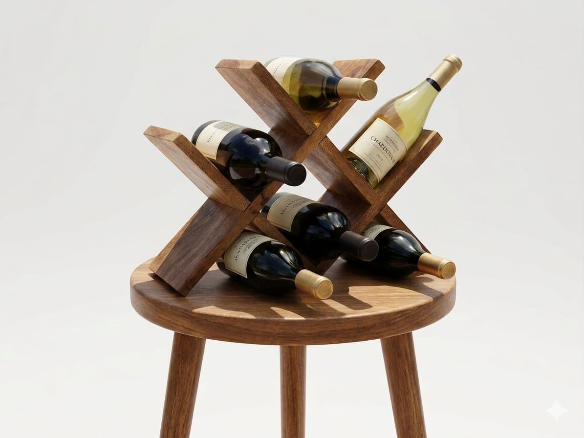 Handcrafted Wooden Wine Rack, X-Shape Design, Solid Wood Construction, Optimised Bottle Holder-image-30