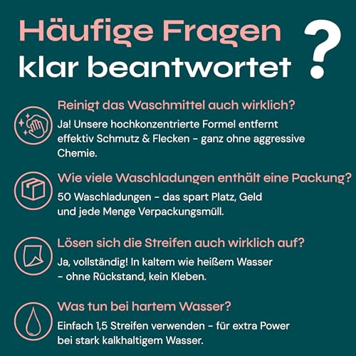 Ekologa Waschmittelblätter - Vegane, Biologisch abbaubare & Plastikfreie Waschstreifen - Ohne Phosphate & Chemikalien - Sanft zur Haut - Für alle Wäschearten (50 Stück) – Bild 8