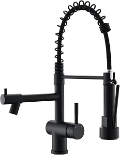Commercial Faucet with Sprayer, Matte Black Kitchen Faucet Modern Single Handle High Arc Black Stainless Steel Kitchen Sink Faucet for One Hole Or Three Hole Sink