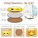 Emoji Absorbent Ceramic Drink Coasters with Holder, Set of 6, 4 Inch Round Coasters with Cork Backing, Non-Slip, Fun Yellow Face Design for Coffee Table, Home Decor & Housewarming Gifts