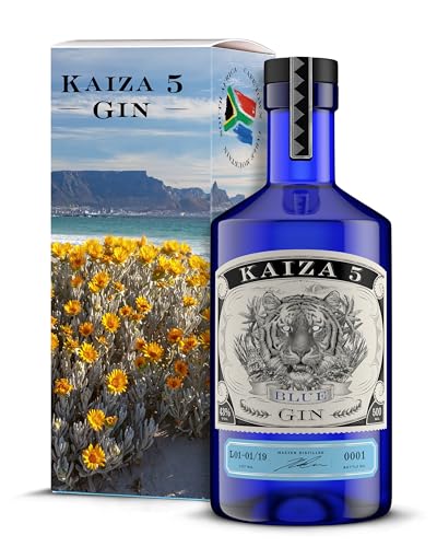KAIZA 5 BLUE GIN – 0,5 l - 43% | Gin aus Südafrika/Kapstadt | Blumig, beerig, frisch | Holunder, Blaubeere und Drachenfrucht | Blumig, beerig, frisch BEACH