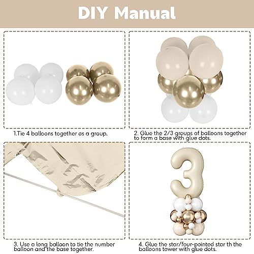 Image of 40 Inch Cream Number 3 Balloon for 3rd Birthday Decoration Beige White Sand Number Three Foil Balloon Tower Giant Large Nude Neutral Digit Helium Balloons Stack for Girls Third Anniversary Party
