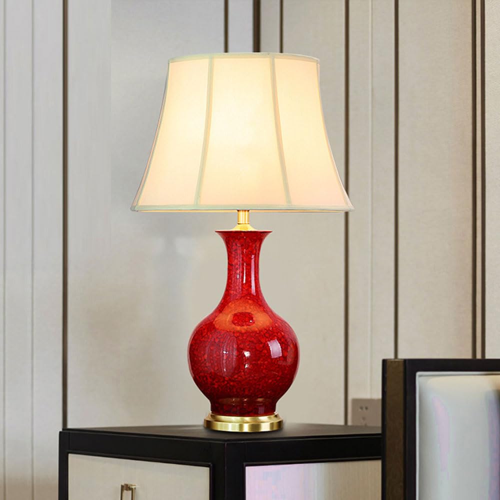 SGKOMN 30.7In Large Ceramic Table Lamps, Modern Red/Green Table Lamps For Bedroom Living Room, Chinoiserie Handmade Lamps For Nightstand Bedside-B