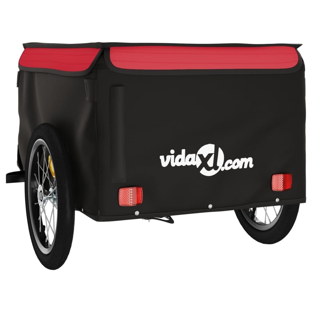 Remorque de vélo noire et rouge en fer, pliable avec embrayage, drapeau de sécurité, convient pour le transport de bagages, chiens, enfants, excursions en plein air, shopping