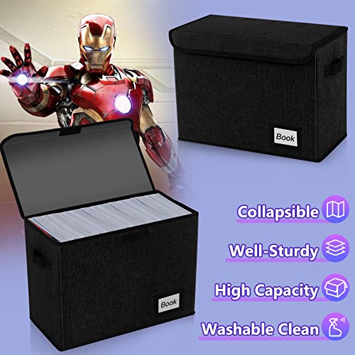 Image of 10 Pack Comic Book Storage Box 15.8 inch X 7.8 inch X 11.8 inch, Collapsible Holds 160-180 Comic Book Organizer Heavy Duty Bin Container Holder Shelf (Black)