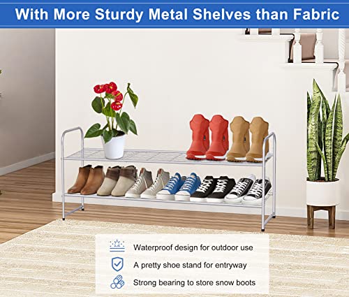 Image of KEETDY 2-Tier Long Shoe Rack for Closet Shoe Organizer for Entryway, Metal Stackable Shoe Storage Shelf for 18 Pairs Sneakers with Strong Wire Grid, Gray