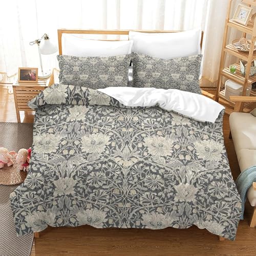 Flores Funda De Edredón 3D Juego De Cama De Microfibra con Cremallera Fundas De Almohada Ola Pattern Floral Watercolour Edredón De Plumón King（220x240cm）
