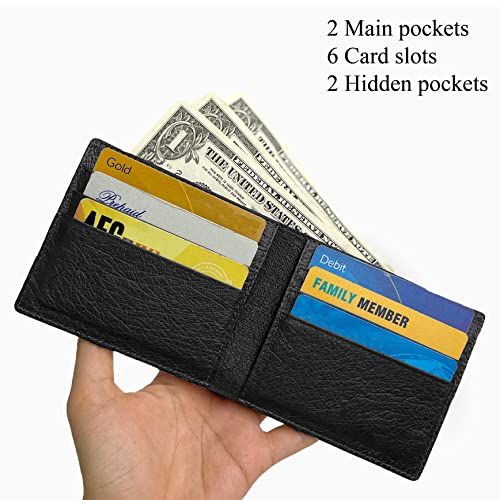 Image of HATA Men Leather Bifold Wallet RFID Blocking Front Pocket Exotic Billfold Handmade Gift For Birthday Wedding Anniversary Father's Day