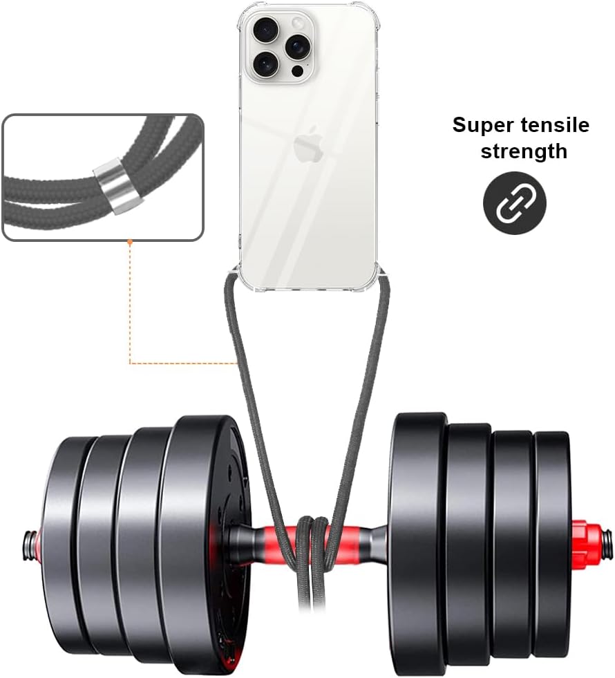 YESPURE Crossbody Phone Case for iPhone 16 Pro Clear Adjustable Lanyard Neck Strap Cover for Women Soft Silicone Bumper Case Shockproof Anti-Yellow Slim Case for iPhone 16 Pro - Gray - Image 4