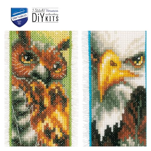 Image of Vervaco Counted Cross Stitch Bookmark Kit 2.4 inchX8 inch 2 /Pkg-Eagle & Owl (14 Count) -V0146205
